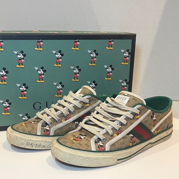 Gucci Beige and Green Mickey Mouse Sneakers - Picture 1 of 9
